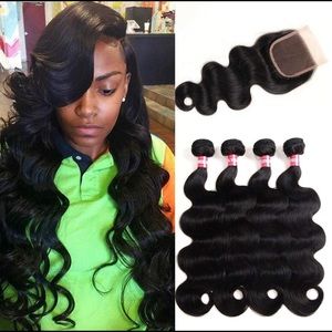 4 Brazilian Natural body wave bundles with closure